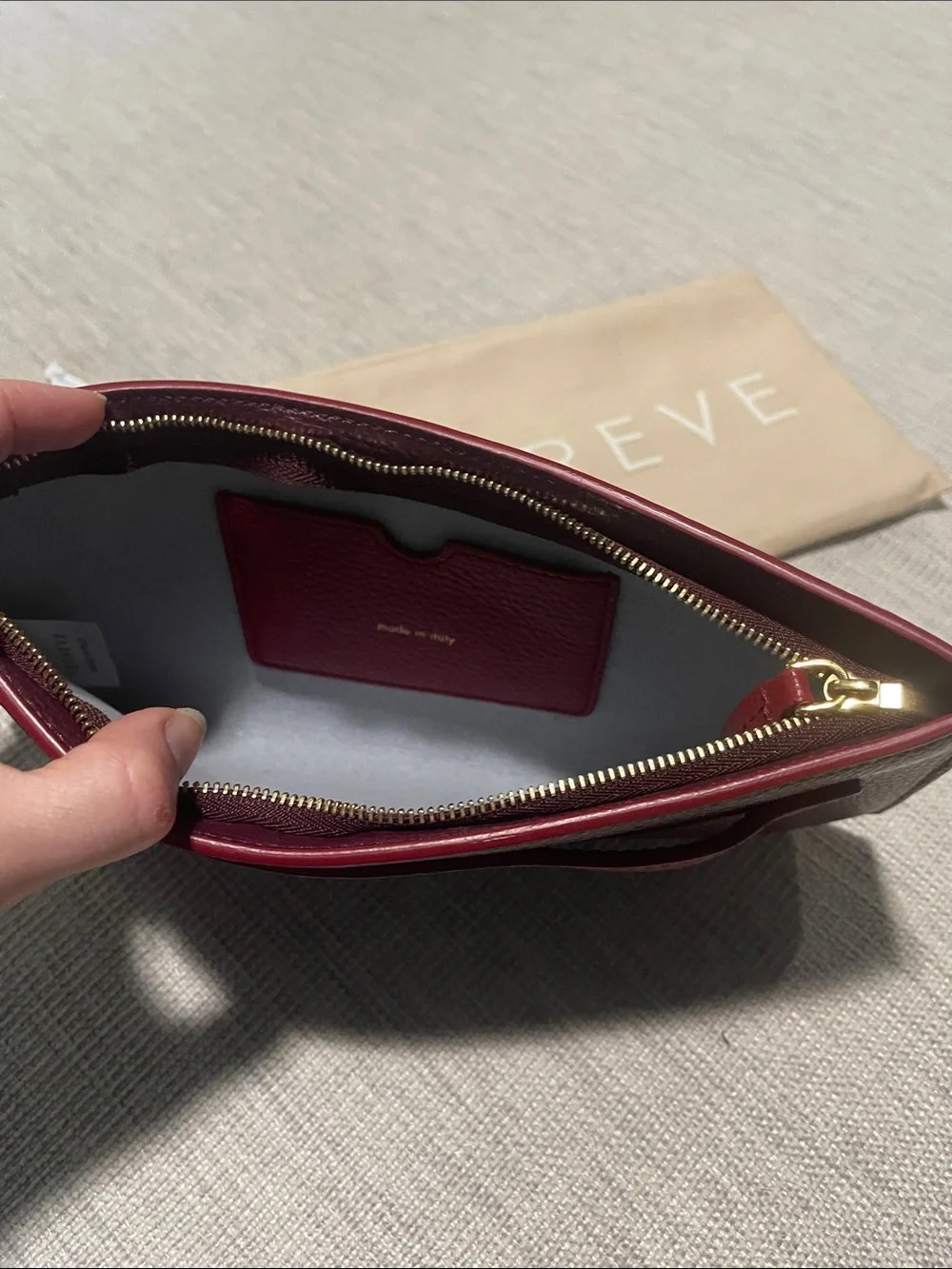Senreve Two-Tone Burgundy and Red Pebbled Leather Wrist Pouch